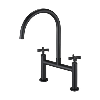 2 Handle Bridge Kitchen Faucet In Stainless Steel