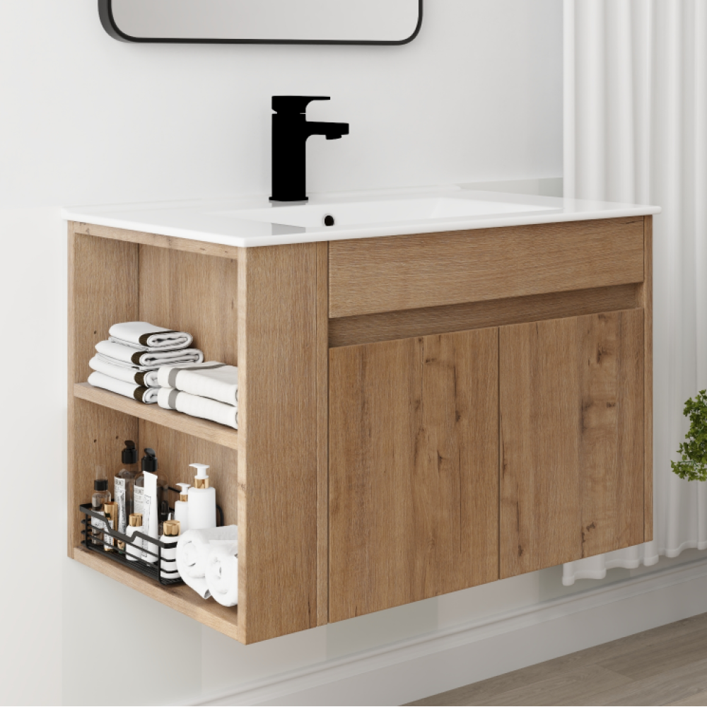 30 Inch Bathroom Vanity With Open Shelf, KD-PACKING-(Only Vanity, Without Basin)