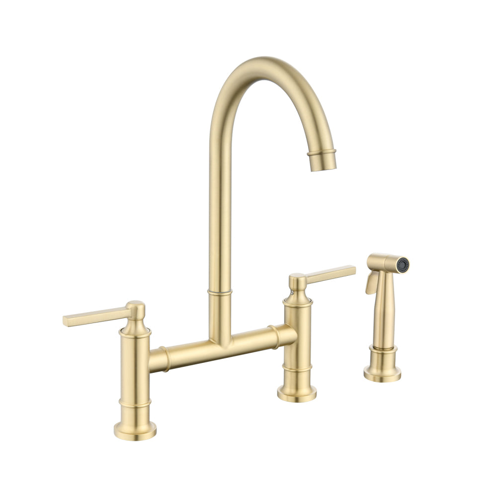 Double Handle Bridge Kitchen Faucet with Side Spray