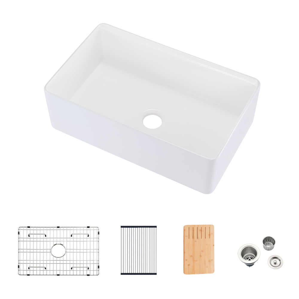 Fireclay 30" L X 20" W Workstation Farmhouse Kitchen Sink With Accessories