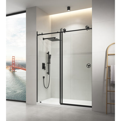 60 in. W x 76 in. HSliding Frameless Shower Door in Matte Black with Clear Glass