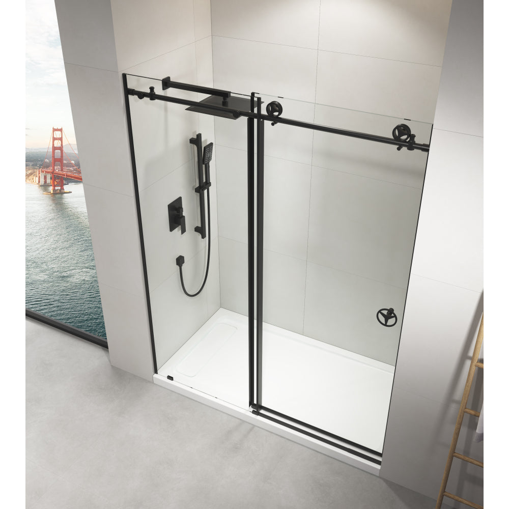 60 in. W x 76 in. HSliding Frameless Shower Door in Matte Black with Clear Glass