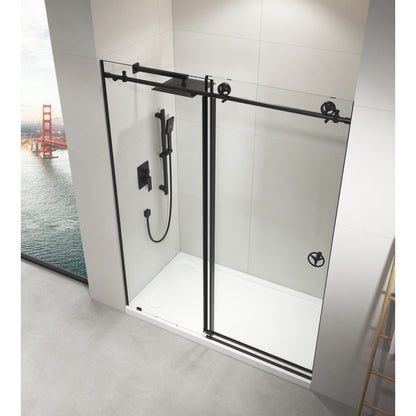 60 in. W x 76 in. HSliding Frameless Shower Door in Matte Black with Clear Glass