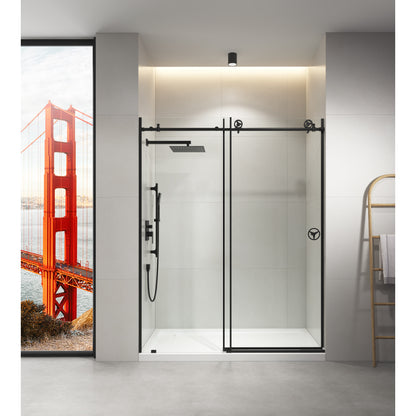 60 in. W x 76 in. HSliding Frameless Shower Door in Matte Black with Clear Glass