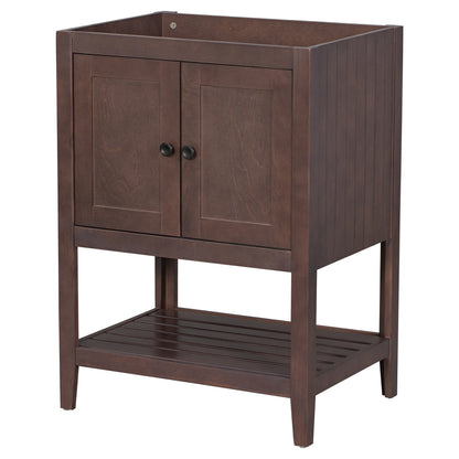 24" Bathroom Vanity Base Only, Soild Wood Frame, Bathroom Storage Cabinet with Doors and Open Shelf, Grey