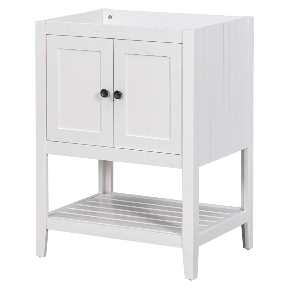 24" Bathroom Vanity Base Only, Soild Wood Frame, Bathroom Storage Cabinet with Doors and Open Shelf, Grey