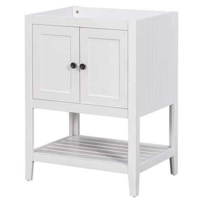 24" Bathroom Vanity Base Only, Soild Wood Frame, Bathroom Storage Cabinet with Doors and Open Shelf, Grey