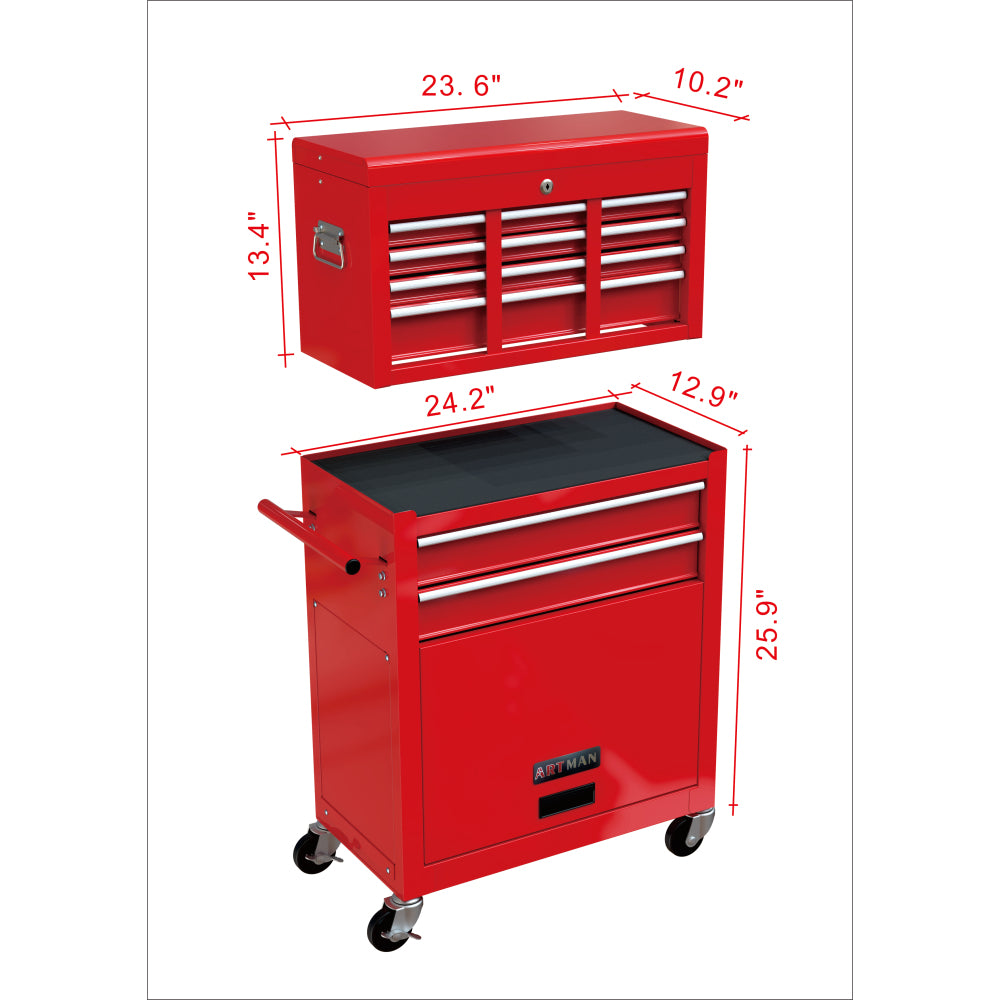 High Capacity Rolling Tool Chest with Wheels and Drawers, 8-Drawer Tool Storage Cabinet--RED