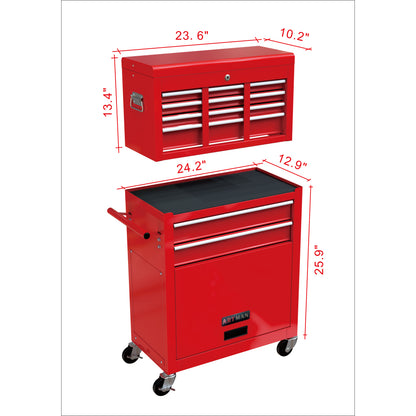 High Capacity Rolling Tool Chest with Wheels and Drawers, 8-Drawer Tool Storage Cabinet--RED