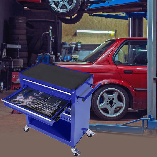 4-Drawer Rrolling Tool Box, 24.4" With 4 Wheels and Drawers With Tools, for Garage, Warehouse, Workshop, Shop,BLUE