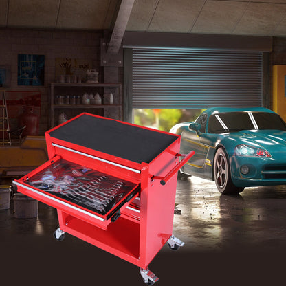 4-Drawer Rrolling Tool Box, 24.4" With 4 Wheels and Drawers With Tools, for Garage, Warehouse, Workshop, Shop,BLUE