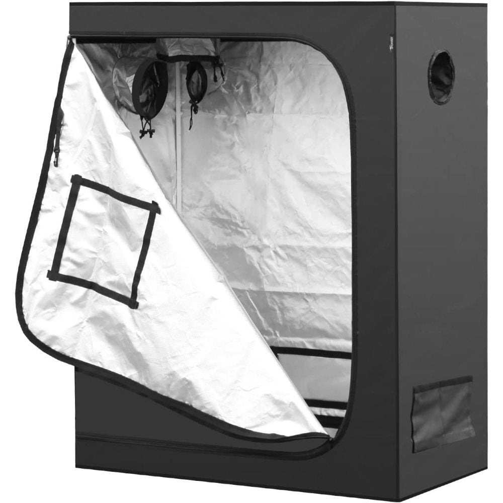 iPower 48"x24"x60" Grow Tent with Observation Window and Removable Floor Tray, Tool Bag for Indoor, 24" x 48" x 60", Black/Silver