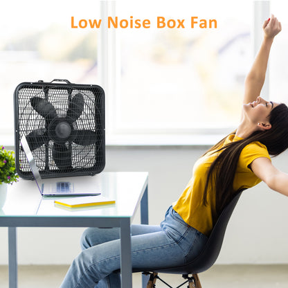 InfiniPower 20'' Box Fan, 3-Speed Cooling Table Fan with Aerodynamic Shaped Fan Blades, Convenient Carry Handle and Safety Grills, For Home Office Color: Black