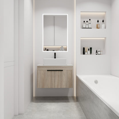 30 " Modern Design Float Bathroom Vanity With Ceramic Basin Set,  Wall Mounted White Oak Vanity  With Soft Close Door,KD-Packing,KD-Packing,2 Pieces Parcel(TOP-BAB321MOWH)