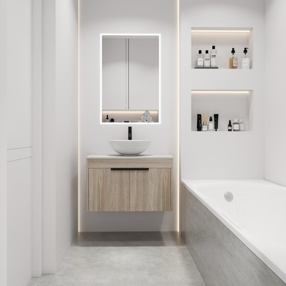 30 " Modern Design Float Bathroom Vanity With Ceramic Basin Set,  Wall Mounted White Oak Vanity  With Soft Close Door,KD-Packing,KD-Packing,2 Pieces Parcel(TOP-BAB321MOWH)