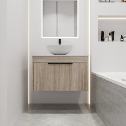 30 " Modern Design Float Bathroom Vanity With Ceramic Basin Set,  Wall Mounted White Oak Vanity  With Soft Close Door,KD-Packing,KD-Packing,2 Pieces Parcel(TOP-BAB321MOWH)