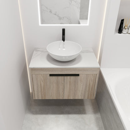 30 " Modern Design Float Bathroom Vanity With Ceramic Basin Set,  Wall Mounted White Oak Vanity  With Soft Close Door,KD-Packing,KD-Packing,2 Pieces Parcel(TOP-BAB321MOWH)