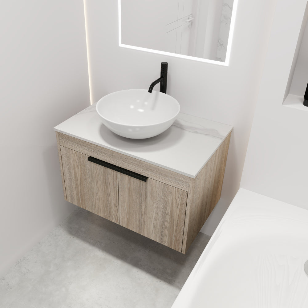 30 " Modern Design Float Bathroom Vanity With Ceramic Basin Set,  Wall Mounted White Oak Vanity  With Soft Close Door,KD-Packing,KD-Packing,2 Pieces Parcel(TOP-BAB321MOWH)