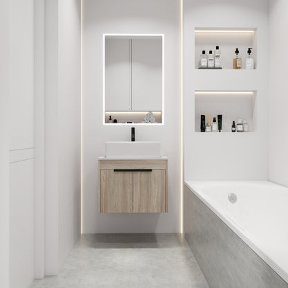 30 " Modern Design Float Bathroom Vanity With Ceramic Basin Set,  Wall Mounted White Oak Vanity  With Soft Close Door,KD-Packing,KD-Packing,2 Pieces Parcel(TOP-BAB321MOWH)