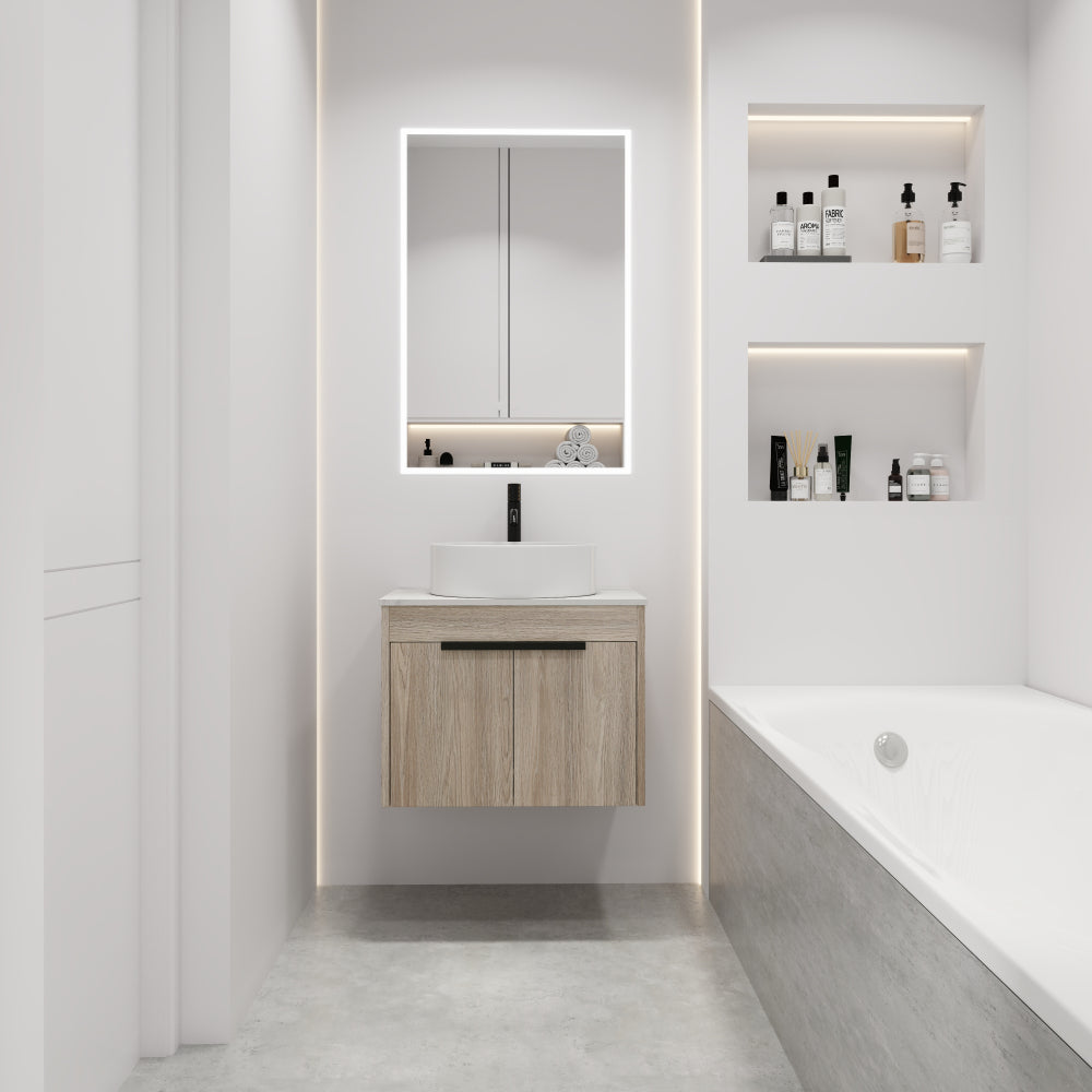 30 " Modern Design Float Bathroom Vanity With Ceramic Basin Set,  Wall Mounted White Oak Vanity  With Soft Close Door,KD-Packing,KD-Packing,2 Pieces Parcel(TOP-BAB321MOWH)