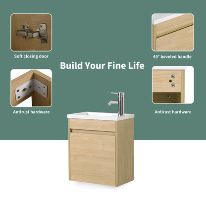 18'' Floating Wall-Mounted Bathroom Vanity with White Resin Sink & Soft-Close Cabinet Door