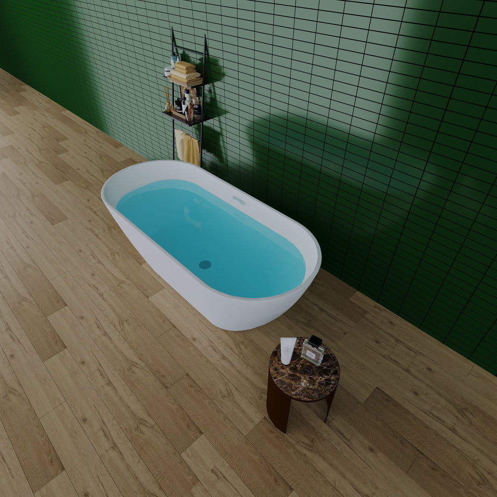 63" Shiny White Acrylic Freestanding Soaking Bathtub with Chrome Overflow and Drain, cUPC Certified - 63*28.8 22A09-63