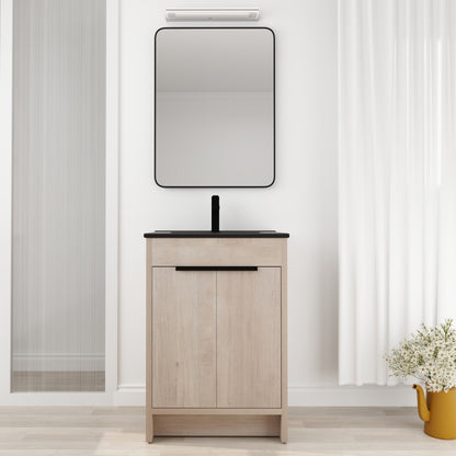 24 Inch Freestanding Bathroom Vanity with Black Ceramic Sink & 2 Soft-Close Cabinet Doors (BVB02424PLO-G-BL9060BK),W1286S00016