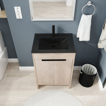 24 Inch Freestanding Bathroom Vanity with Black Ceramic Sink & 2 Soft-Close Cabinet Doors (BVB02424PLO-G-BL9060BK),W1286S00016