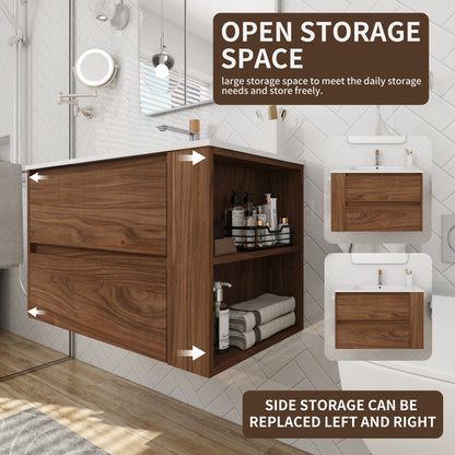 30" Wall Mounting Bathroom Vanity With Ceramic Sink, 2-Soft Close Drawer