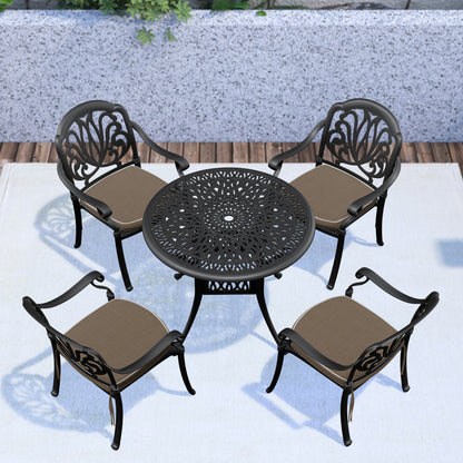 Ø35.43-inch Cast Aluminum Patio Dining Table With Black Frame and Umbrella Hole
