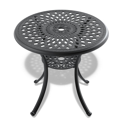 Ø30.71-inch Cast Aluminum Patio Dining Table With Black Frame and Umbrella Hole