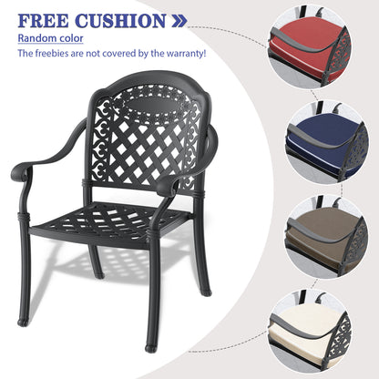 Cast Aluminum Patio Dining Chair 6PCS With Black Frame and Cushions In Random Colors