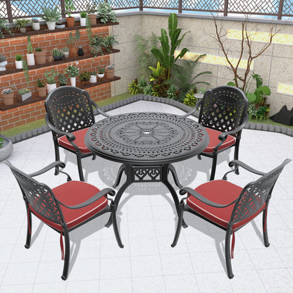 Ø39.37-inch Cast Aluminum Patio Dining Table With Black Frame and Umbrella Hole