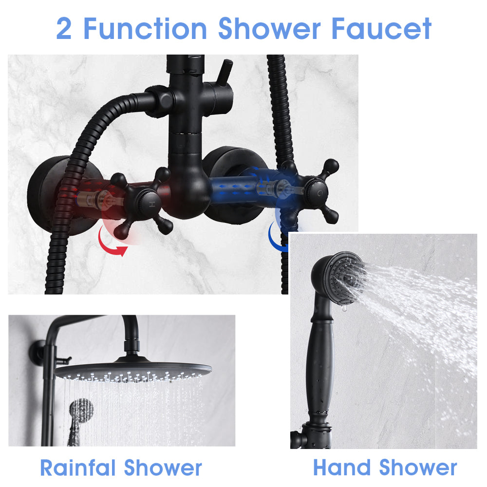 Handshower  Shower Head with Handheld Shower System with 8" Rain Shower HeadRain Shower System Dual Shower Combo  Matte Black