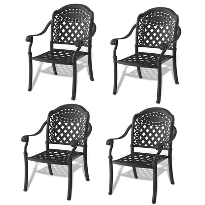Cast Aluminum Patio Dining Chair 4PCS With Black Frame and Cushions In Random Colors
