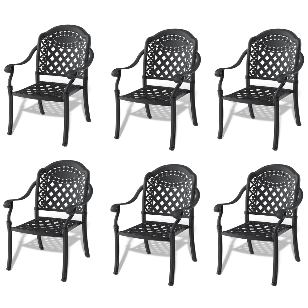 Cast Aluminum Patio Dining Chair 6PCS With Black Frame and Cushions In Random Colors