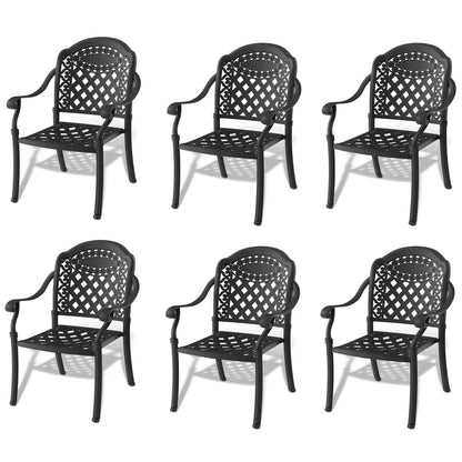 Cast Aluminum Patio Dining Chair 6PCS With Black Frame and Cushions In Random Colors