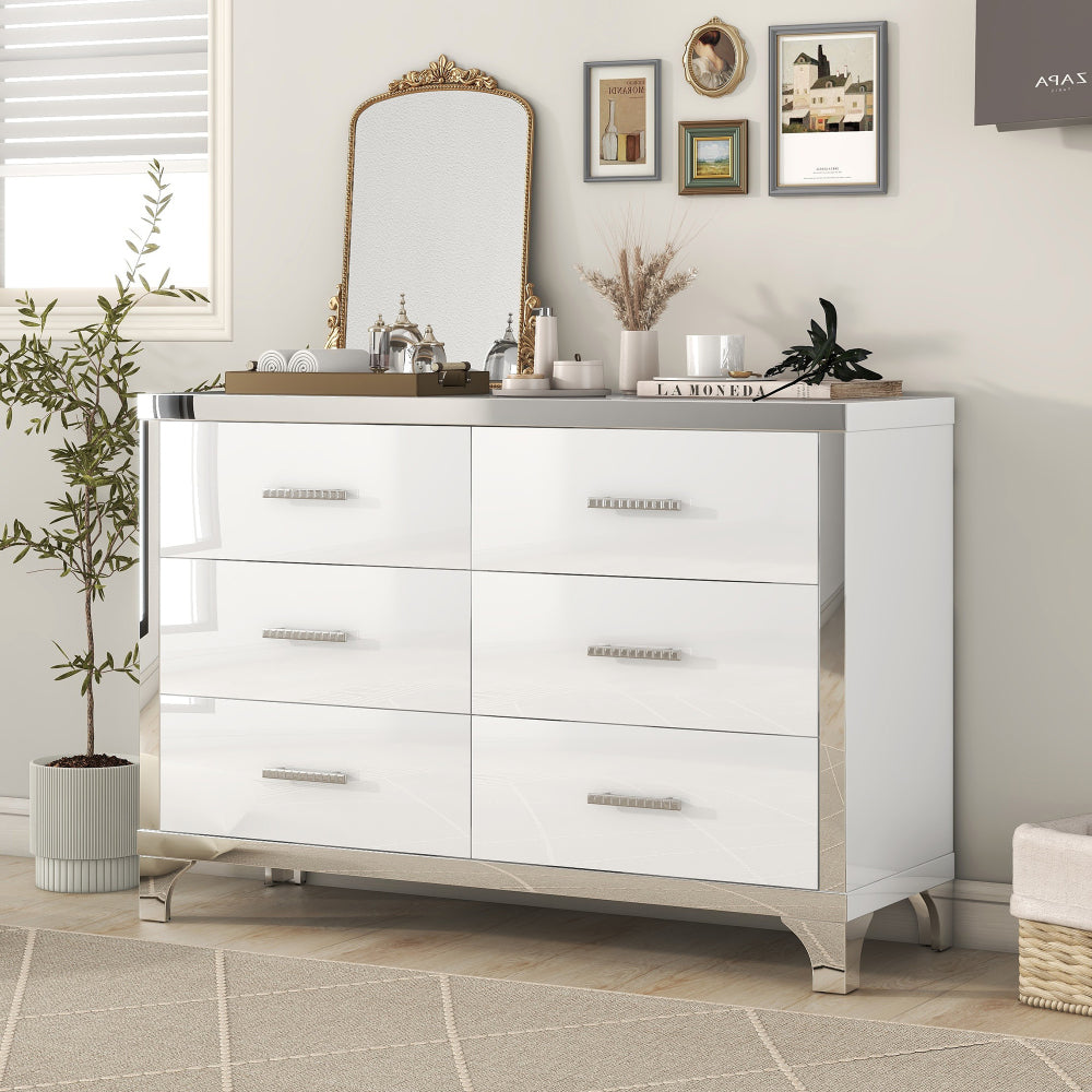 3-Pieces Sets,Dresser and Two Nightstands with Metal Handles and Mirror Decoration, Elegant and Subtle, Black
