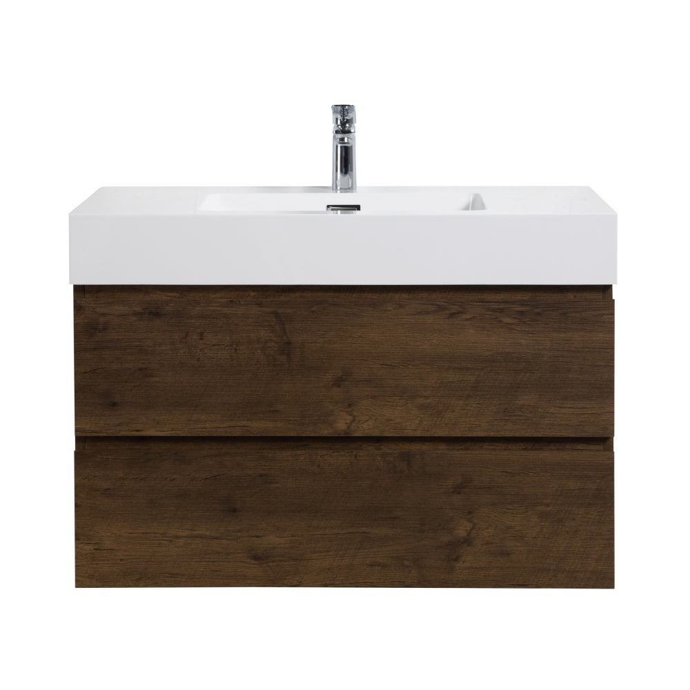 Alice 36" Walnut Bathroom Vanity with Sink, Large Storage Wall Mounted Floating Bathroom Vanity for Modern Bathroom, One-Piece White Sink Basin without Drain and Faucet, Pre-assembled