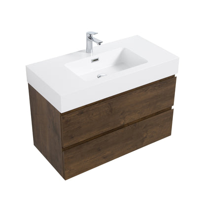 Alice 36" Walnut Bathroom Vanity with Sink, Large Storage Wall Mounted Floating Bathroom Vanity for Modern Bathroom, One-Piece White Sink Basin without Drain and Faucet, Pre-assembled