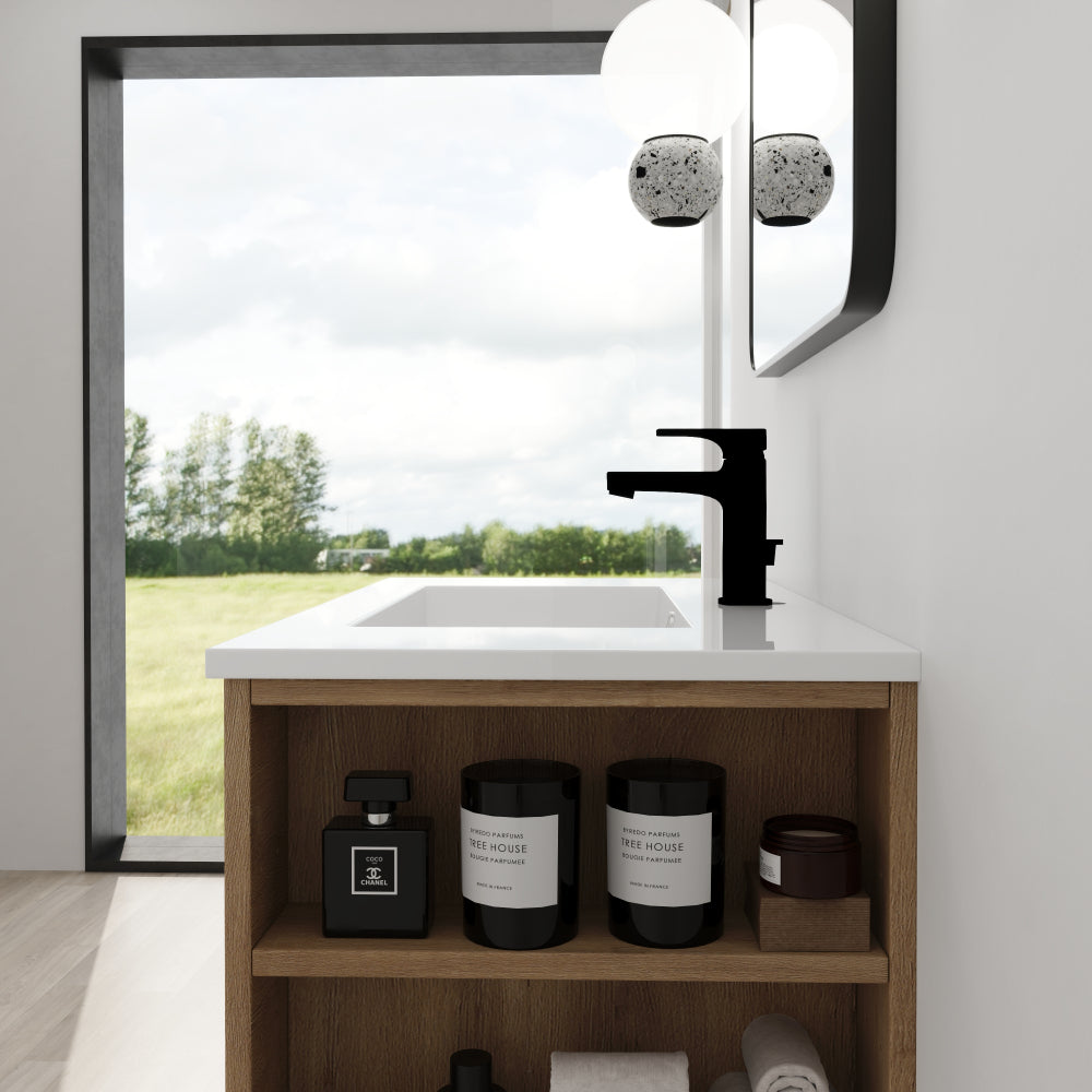 30 Inch Wall Mounting Bathroomg Vanity With Sink, Soft Close Drawer and Side Shelf-G-BVB01430IMO-GRB3020MOWH