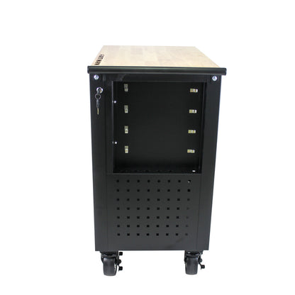 4 DRAWERS MULTIFUNCTIONAL TOOL CART WITH WHEELS AND WOODEN TOP-BLACK