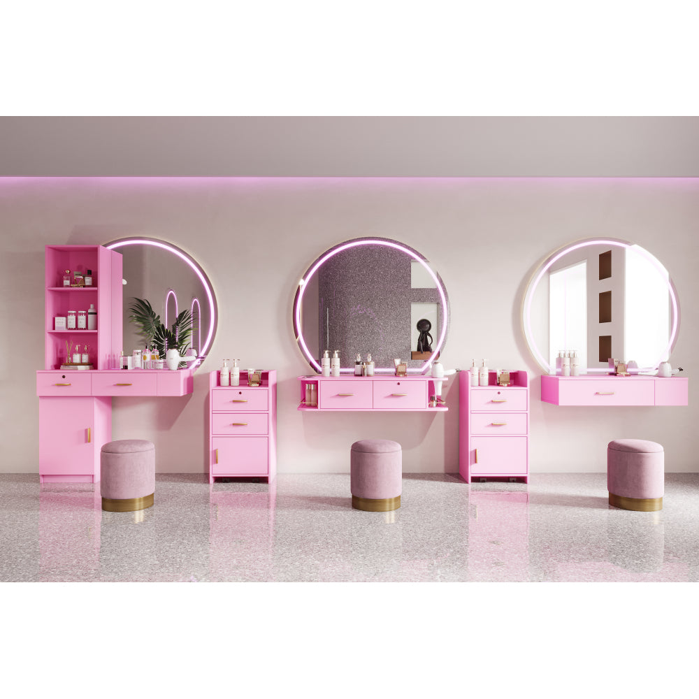 Pink modern simple hair desk, multi-layer storage space