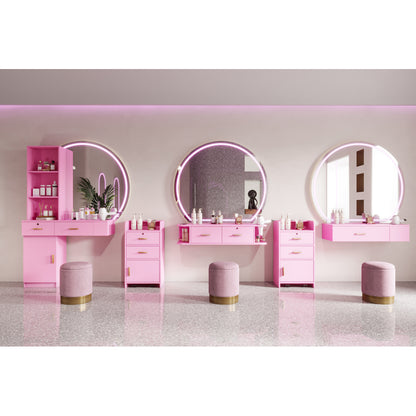 Pink modern simple hair desk, multi-layer storage space
