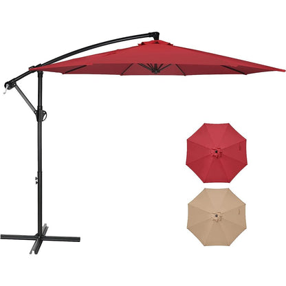 Simple Deluxe 9ft Outdoor Market Table Patio Umbrella with Button Tilt, Crank and 8 Sturdy Ribs for Garden, Red