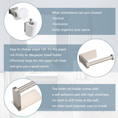 Toilet Paper Holder Self Adhesive, Stainless Steel Rustproof Adhesive Toilet Roll Holder no Drilling