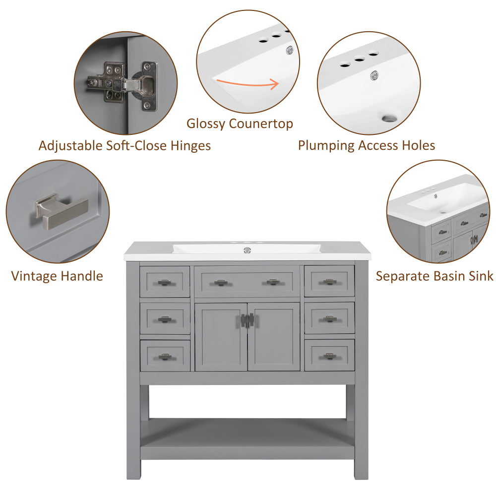 36'' Bathroom Vanity with Top Sink, Modern Bathroom Storage Cabinet with 2 Soft Closing Doors and 6 Drawers, Single Sink Bathroom Vanity (Same as SW000116AAE)