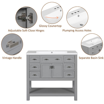 36'' Bathroom Vanity with Top Sink, Modern Bathroom Storage Cabinet with 2 Soft Closing Doors and 6 Drawers, Single Sink Bathroom Vanity (Same as SW000116AAE)
