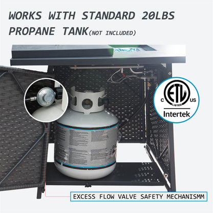 32 Inch Propane Fire Pits Table with Blue Glass Ball,50,000 BTU Outdoor Wicker Fire Table with ETL-Certified,2-in-1 Square Steel Gas Firepits (Dark Gray)