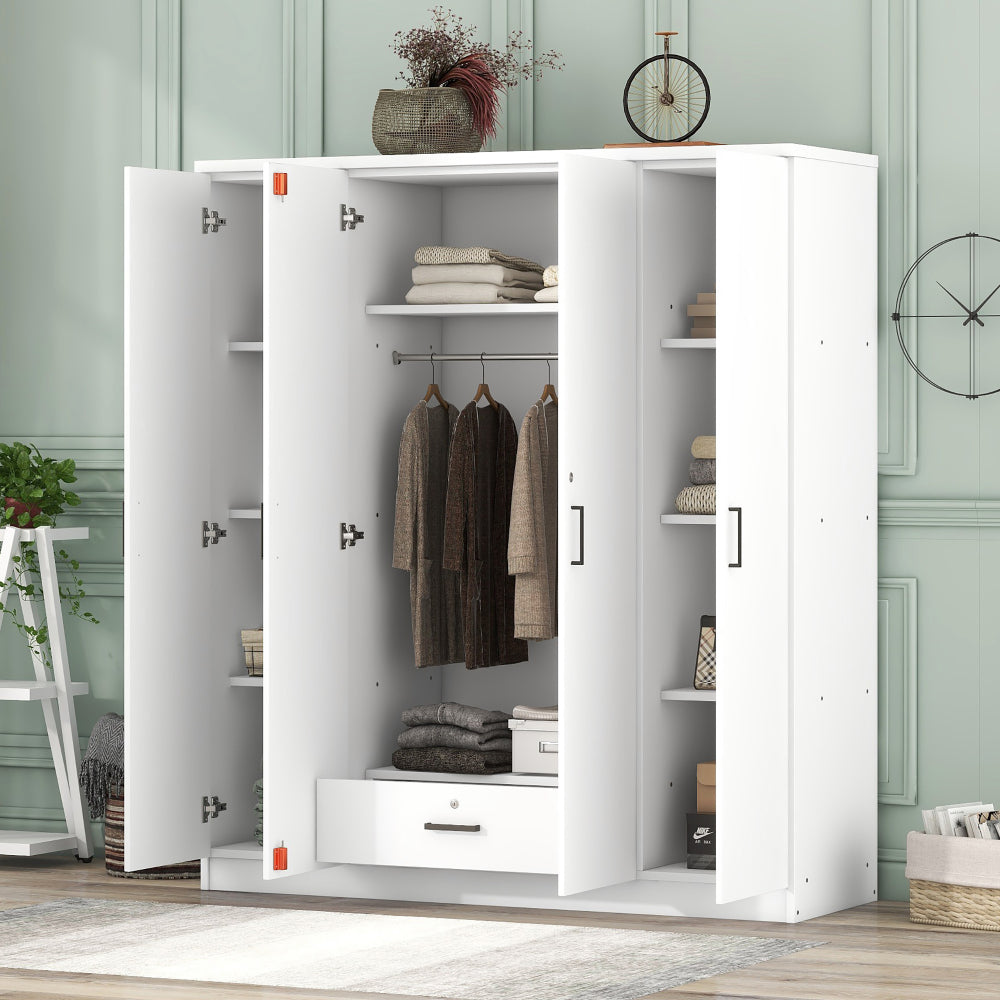 4-Door Wardrobe with 1 Drawer, Gray